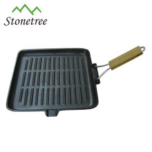 Square grilling cast iron skillet fry pan with removable handle